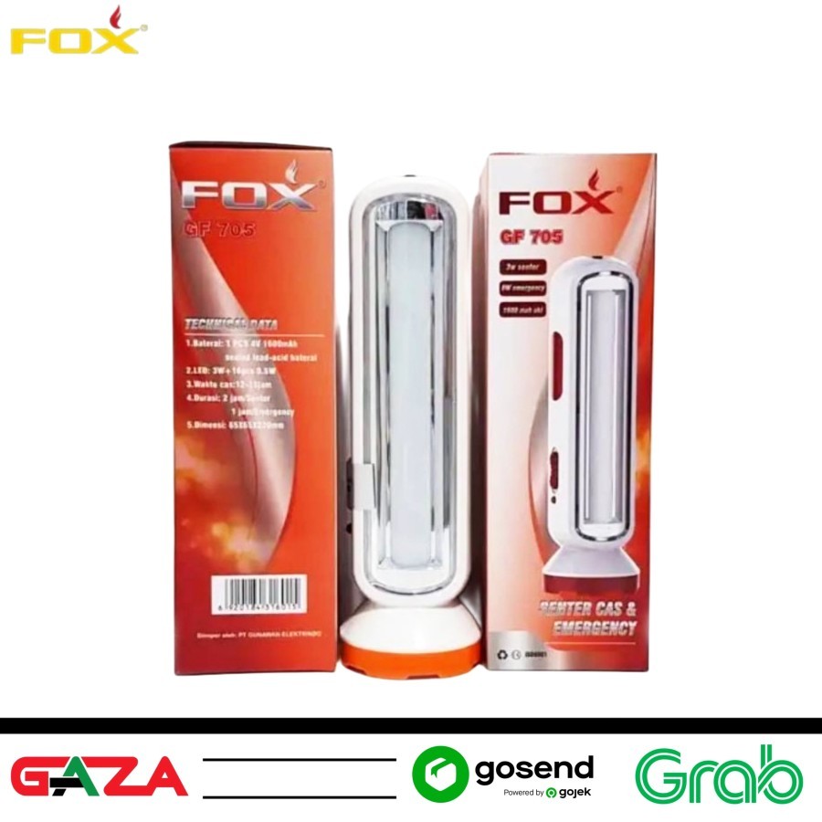 Senter + Lampu Emergency Neon LED FOX GF-GE 705-706 / Senter Emergency Lamp LED Charger FOX