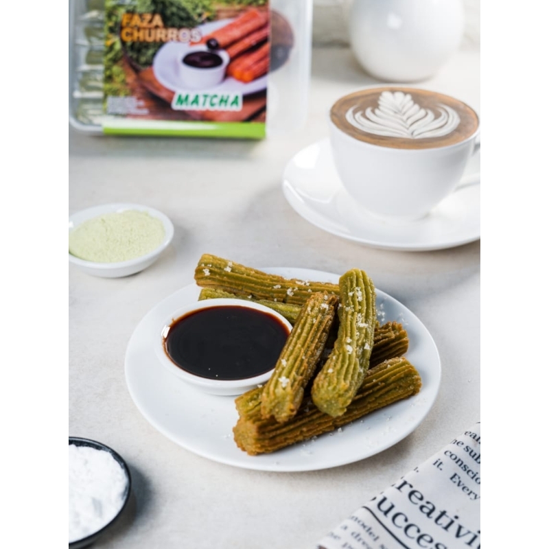 

FAZA CHURROS MATCHA TOPPING GULA HALUS DAN SELAI COKLAT