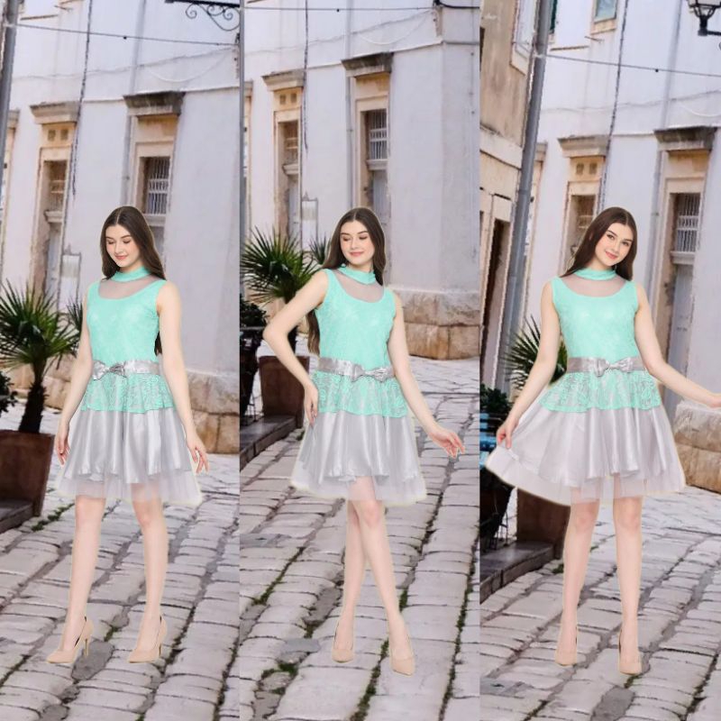 dress brokat kombinasi saten dan tile termurah