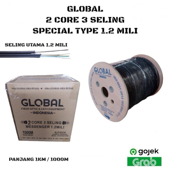 GLOBAL 2 CORE 3 SELING 1KM /1000M - DROPCORE KABEL FO FIBER OPTIC - SPECIAL 1.2MM