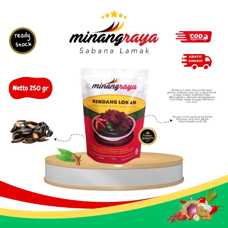 

rendang lokan | kerang minang raya original tanpa pengawet oleh oleh makanan siap saji bumbu khas minangkabau 250 gr halal