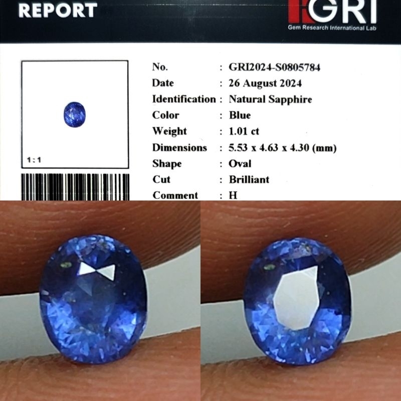 HOT COLOR Natural Royal Blue Sapphire 1ct GRI Material Crystall Full Luster Gemericik Body Kaca Meta