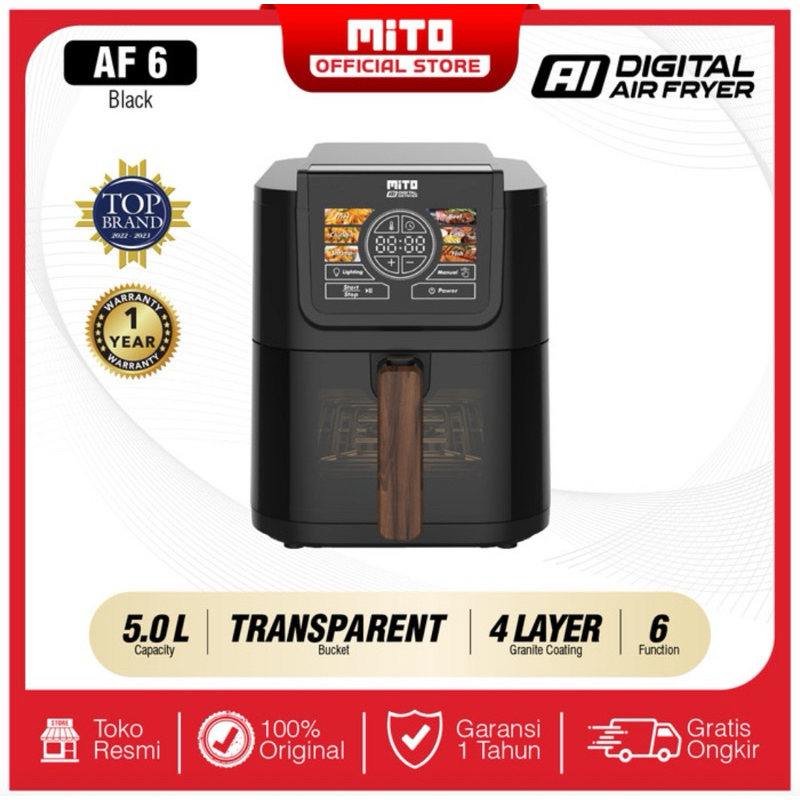 MITO Air Fryer AF6 Smart AI-Fryer Digital, Low Watt, 5L Semi Transparan, Touch Screen LED