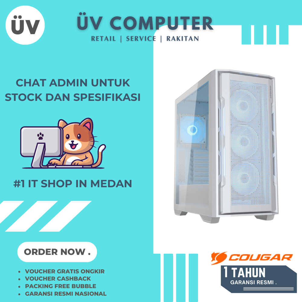 Casing PC Komputer Gaming Cougar Uniface RGB | Mid Tower | ATX | 4 Fan RGB Case White Putih