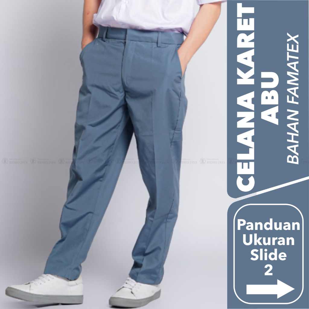 RIDHO JAYA - Celana Karet Abu Panjang Celana Sekolah