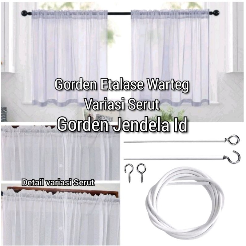 Vitrase Gorden Serut Lebar 2 Meter Hordeng Etalase Makanan Horden Putih Polos Transparan