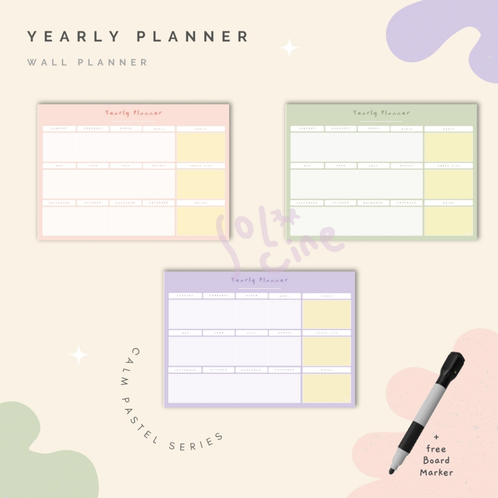 

Yearly Planner / Wall Planner - Calm Pastel Series