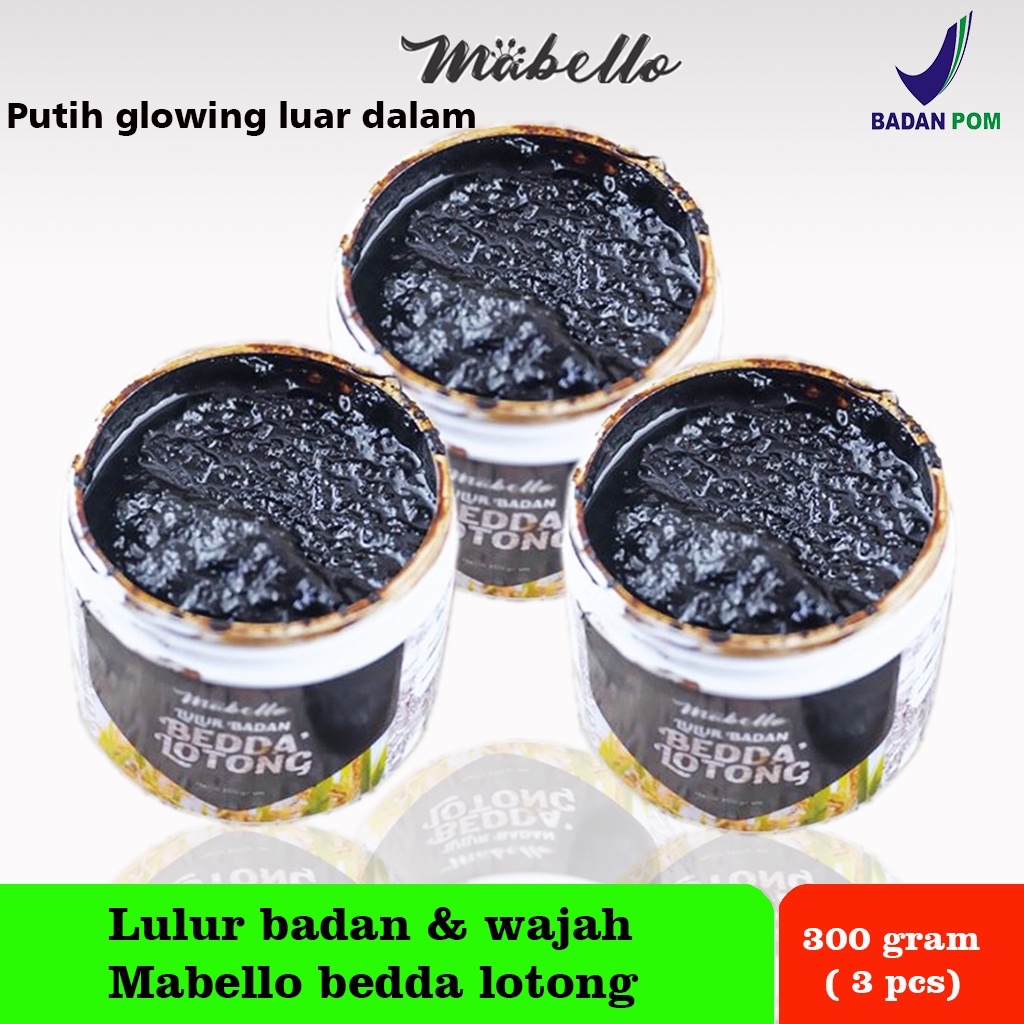 Paket Lulur bedda lotong 300 gram Mabello (3pcs) BPOM lulur pemutih badan mabello