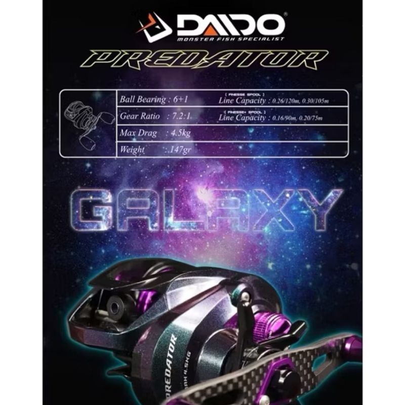 REEL BC DAIDO PREDATOR FINESSE GALAXY RATIO 7.2:1 ( DRAG CLICKER )