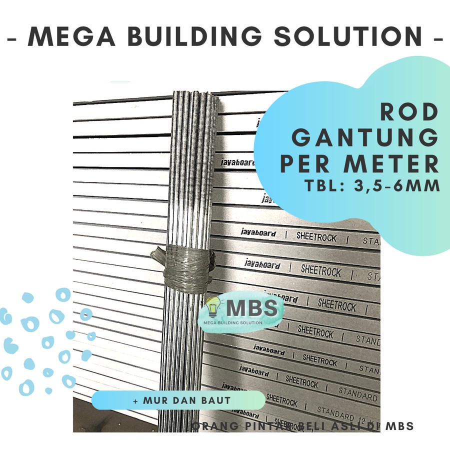 Suspension Rod Gantung 1.5m Mur Baut -Penggantung Rangka Plafon Gipsum - 4mmx150cm