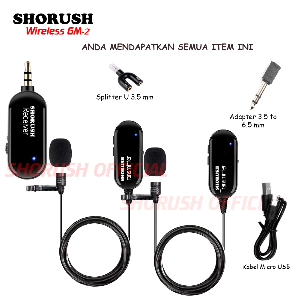 Shorush GM 2 Microphone Mic Clip On Wireless Dual 2 Orang Live Streaming Untuk Smartphone HP Vlog Po