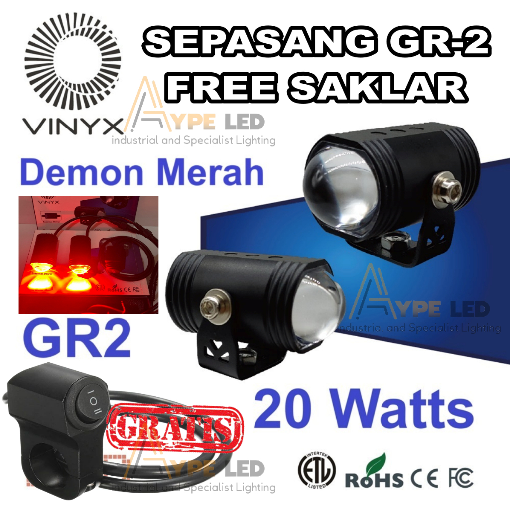 LAMPU TEMBAK VINYX GR2 D2 MINI SOROT PLUS DEVIL EYES LED LASER GUN 20 WATTT 2 WARNA LAMPU TERBARU LA