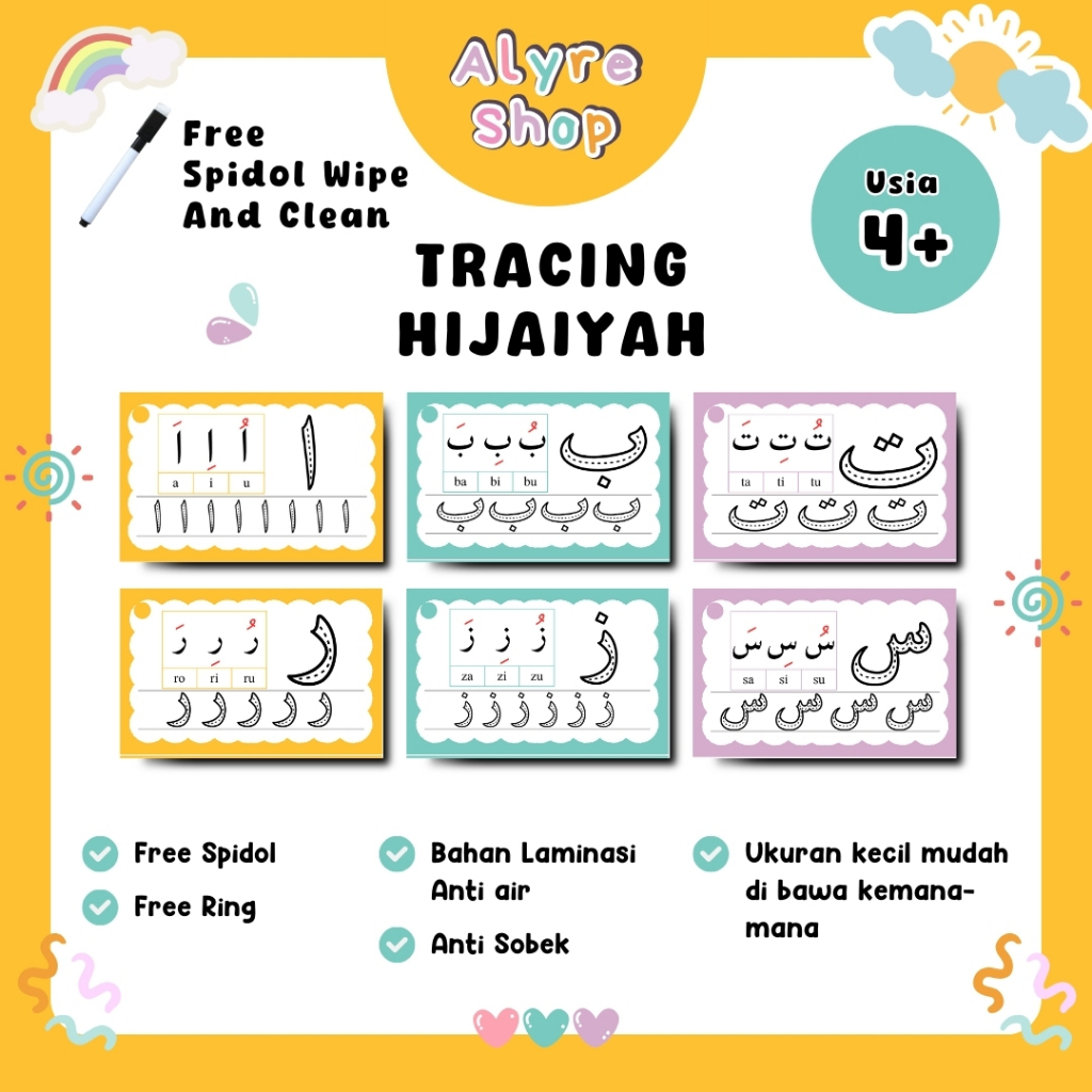 

[ALYRE] Wipe and Clean Tracing Huruf Hijaiyah Flashcard Hijaiyah Free Spidol wipe and clean Belajar menulis huruf hijaiyah untuk anak usia prasekolah