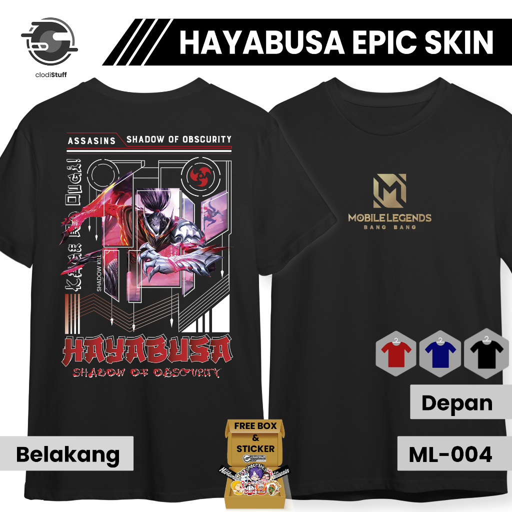 Kaos MLBB HAYABUSA EPIC SKIN Mobile Legends Lengan Pendek Hitam Combed 24s Distro ML Pria Wanita