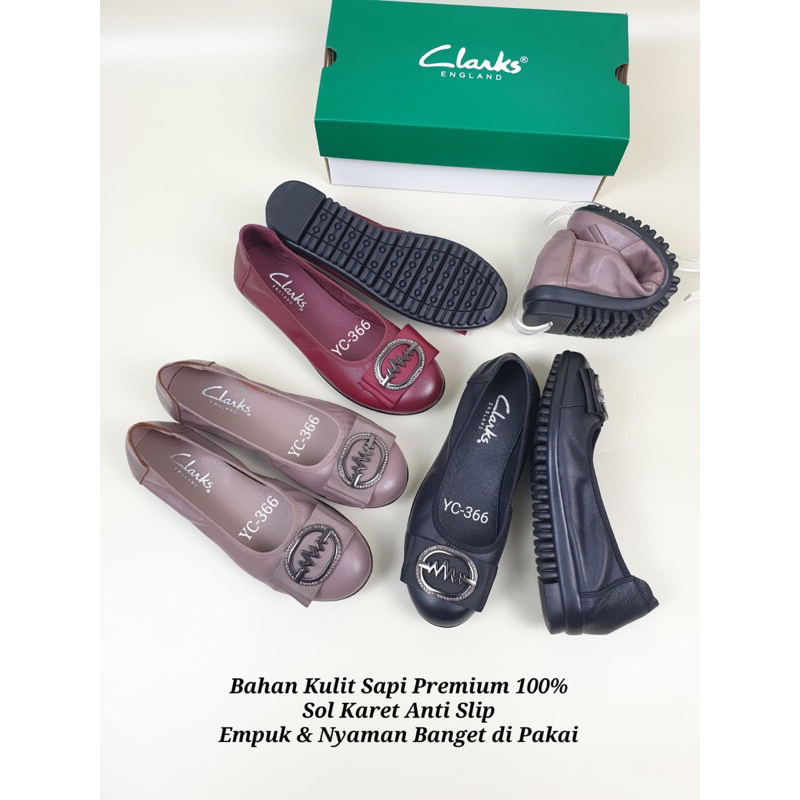 Sepatu wanita CLRK logo Leather flat Kulit Sapi Asli 100% Import