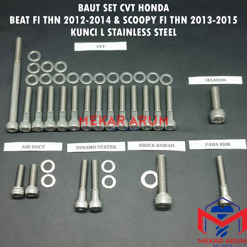 Baut CVT Honda Beat FI  THN 2012-2014 Kunci L Stainless Steel
