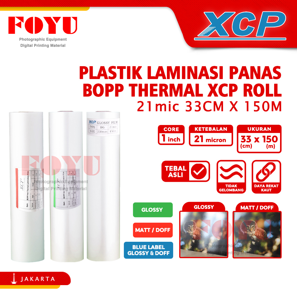 

Plastik Laminasi Panas BOPP Thermal XCP Roll 21 mic 33CM x 150M