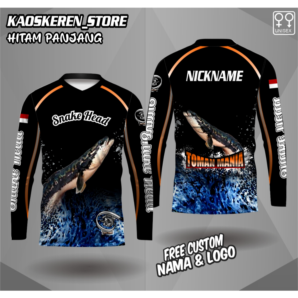 jersey mancing mania baju mancing toman mania toman fishing unisex free custom nama logo