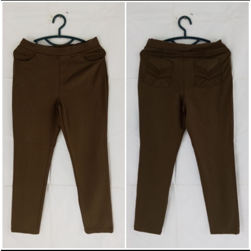 celana panjang wanita bahan scuba tebal warna army pl preloved