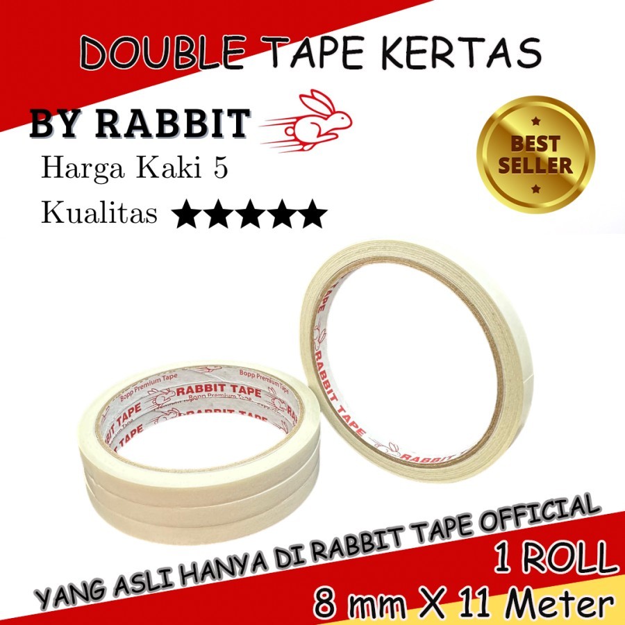 

Double Tape Kertas RABBIT TAPE 1/2 inch x 12 yard / 8 mm x 11 meter