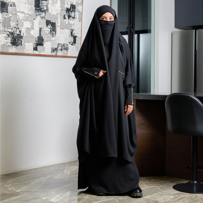 Gerai Hawa - Ruwaa Setelan French Khimar Long & Rok One Set Akad, Kajian, Haji, & Umroh