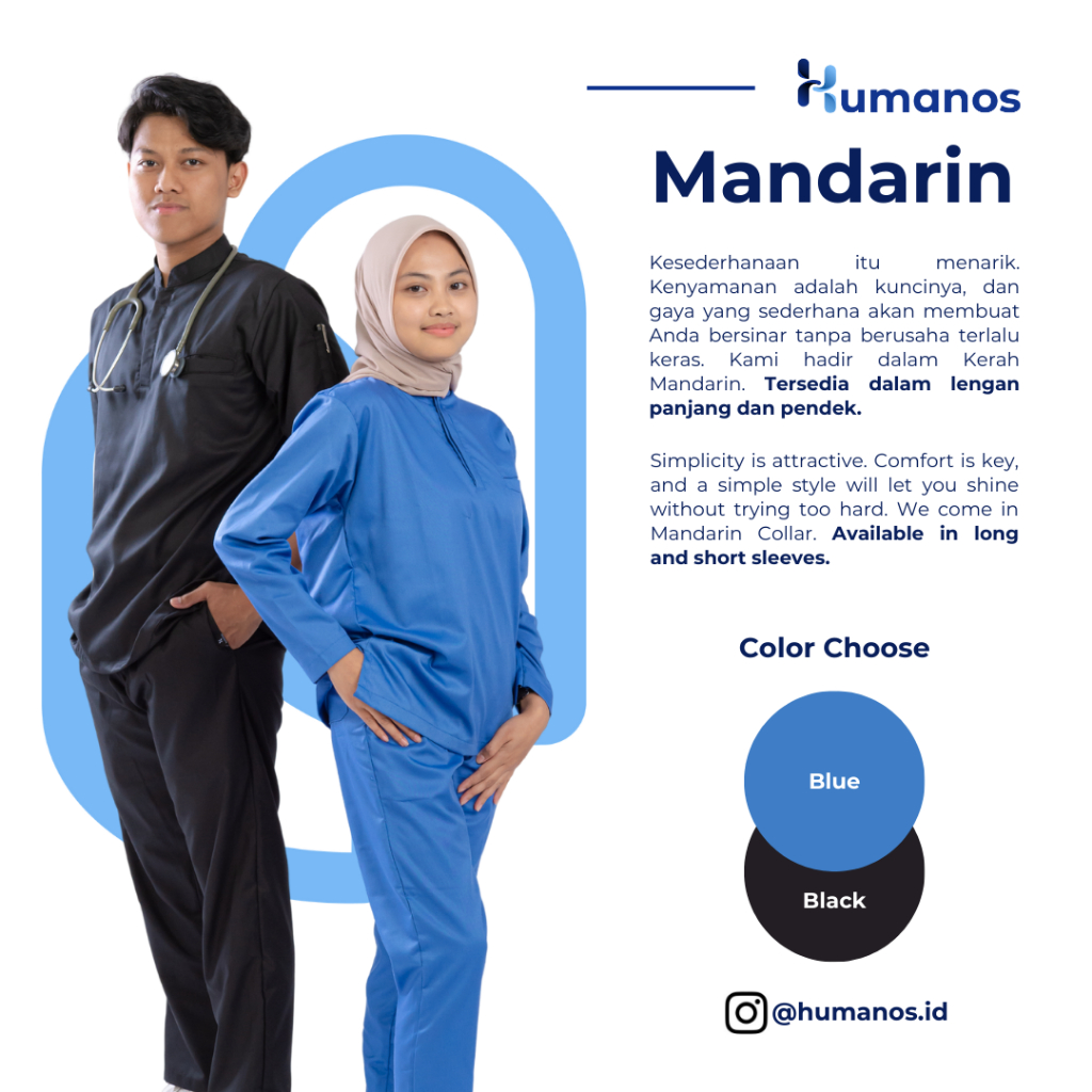 Baju Scrub - Mandarin Model (Baju Jaga Medis untuk Dokter, Perawat, Dll) by Humanos Scrub