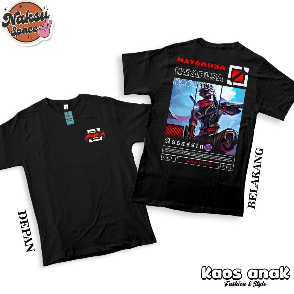 KAOS ANAK - KAOS MOBILE LEGENDS SKIN HAYABUSA CRIMSON SHADOW BAJU DISTRO MOBA KATUN COMBED 30S