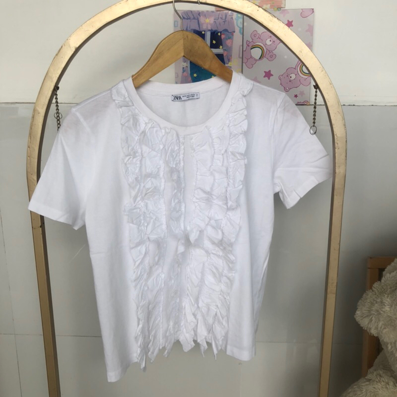 atasan zara putih ruffle m