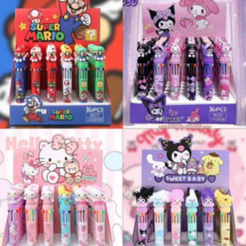 

Pulpen 10 Warna Motif Mario Bross Kuromi Sanrio dan Hello Kitty Premium