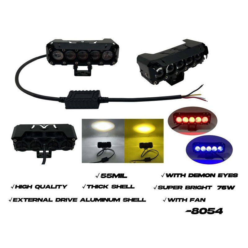 Lampu Tembak Sorot led Fog Lamp  6 Mata Devil Merah Biru 75 Watt X-Case Ballast Kipas Un iversal Mot