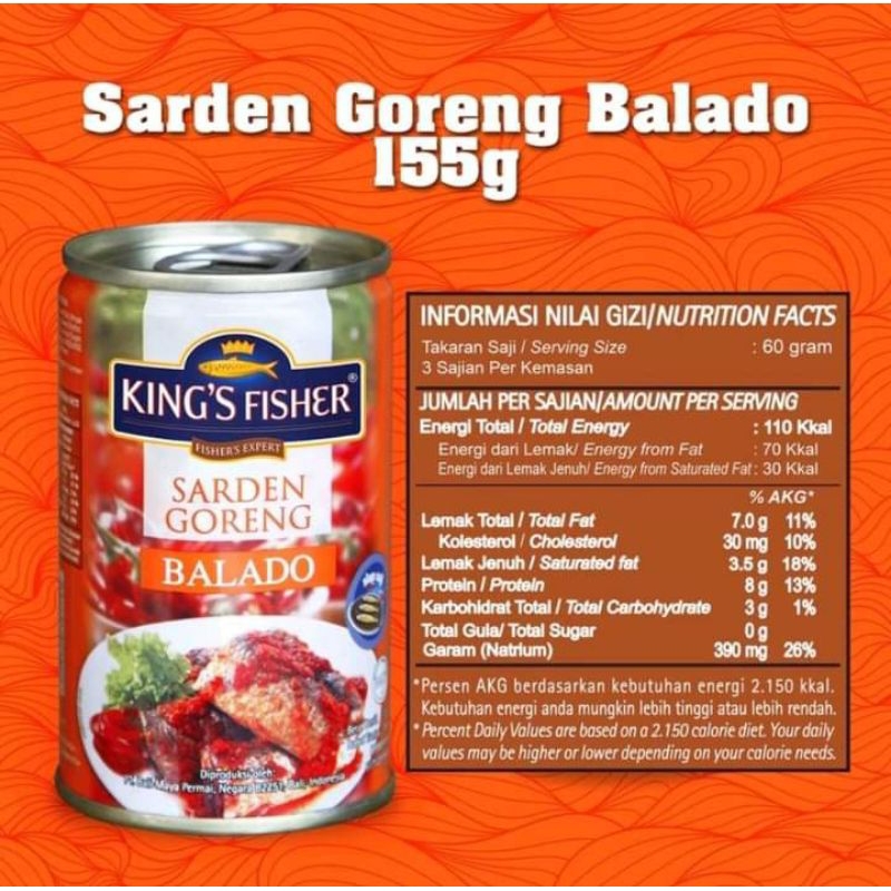 

(COD) KING'S FISHER IKAN SARDEN BALADO 425gr