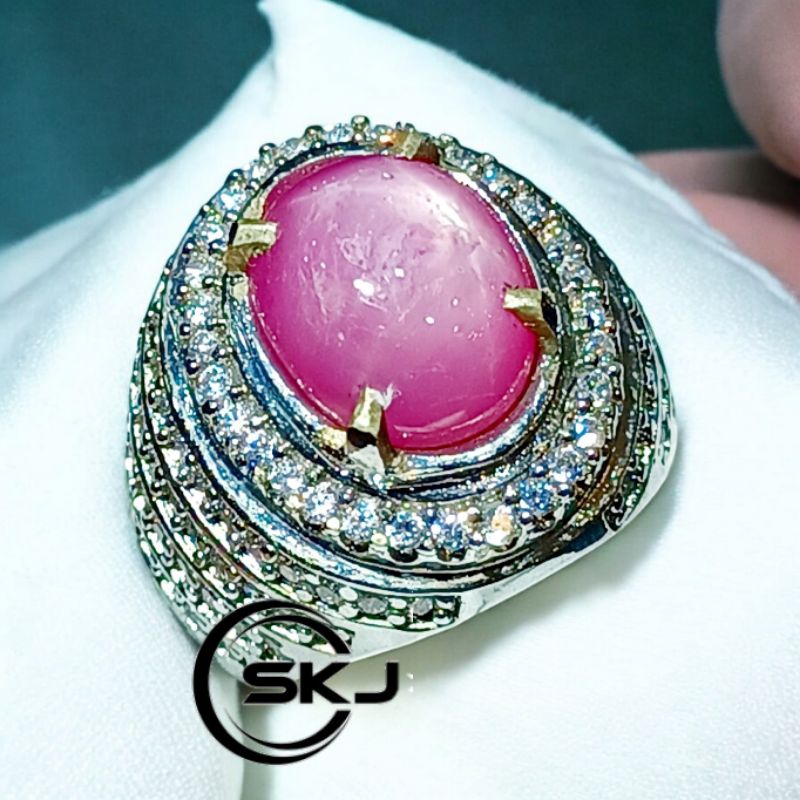 CINCIN BATU PERMATA RUBY STAR CORONDUM DI JAMIN ASLI