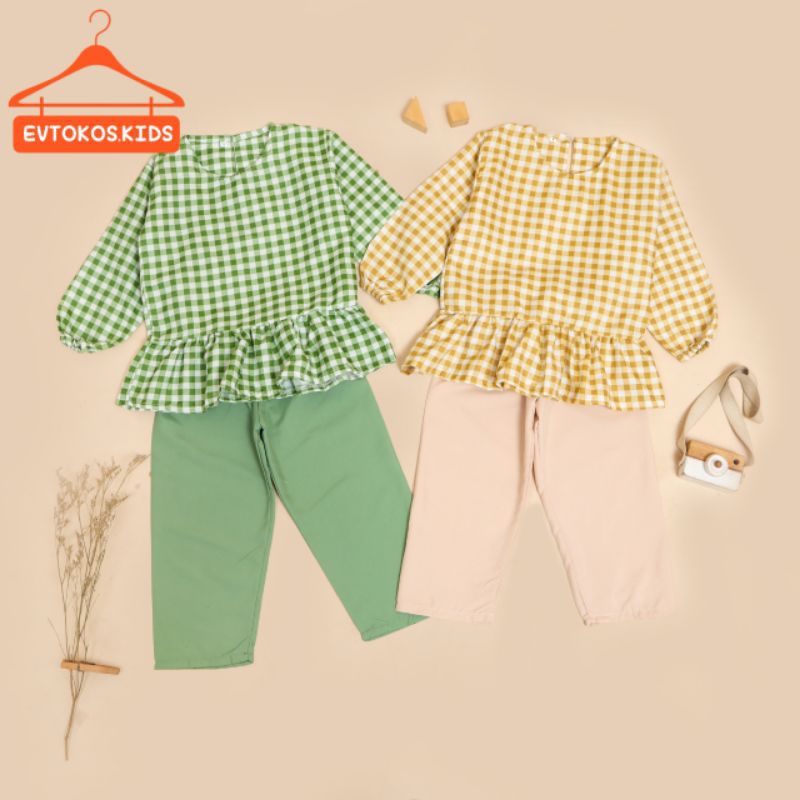 Stelan anak perempuan 1-12 tahun lengan panjang celana panjang/set kotak/baju anak perempuan