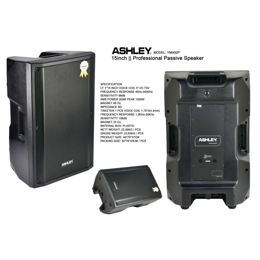 1 box Speaker Pasif Monitor 15 Inch ASHLEY YM 400P YM400P ORI 300 watt