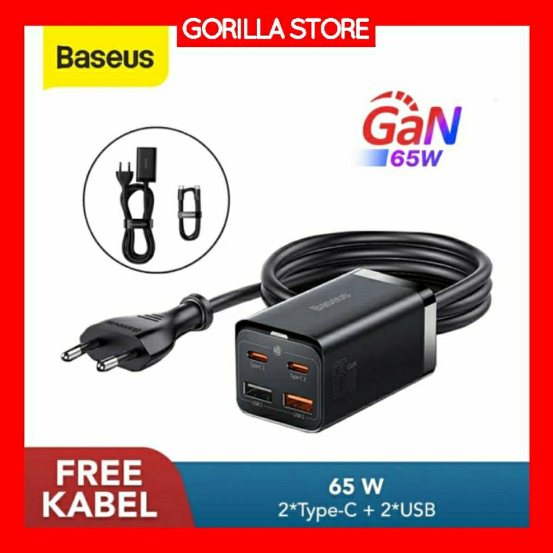 Baseus Kepala Charger 65W GAN3 Pro Fast Charger 4 IN 1 Adaptor USB TYPE-C - 65W