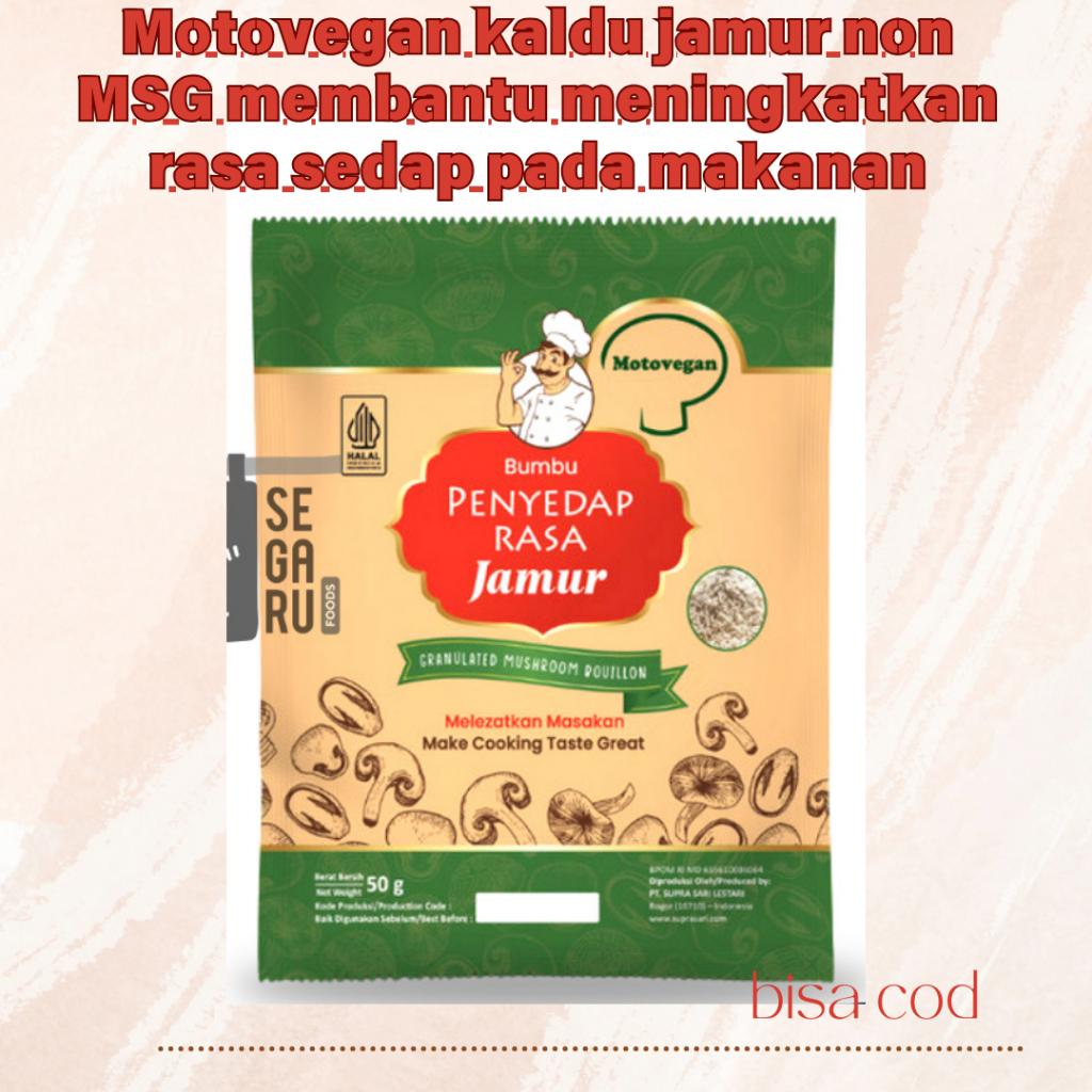 

Motovegan kaldu jamur non MSG 50gr membantu meningkatkan rasa sedap pada makanan