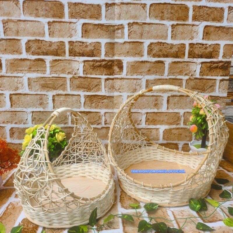 Keranjang Penyimpanan Rotan Model Cincin Set 2 Seserahan Pernikahan Keranjang hantaran cincin rotan