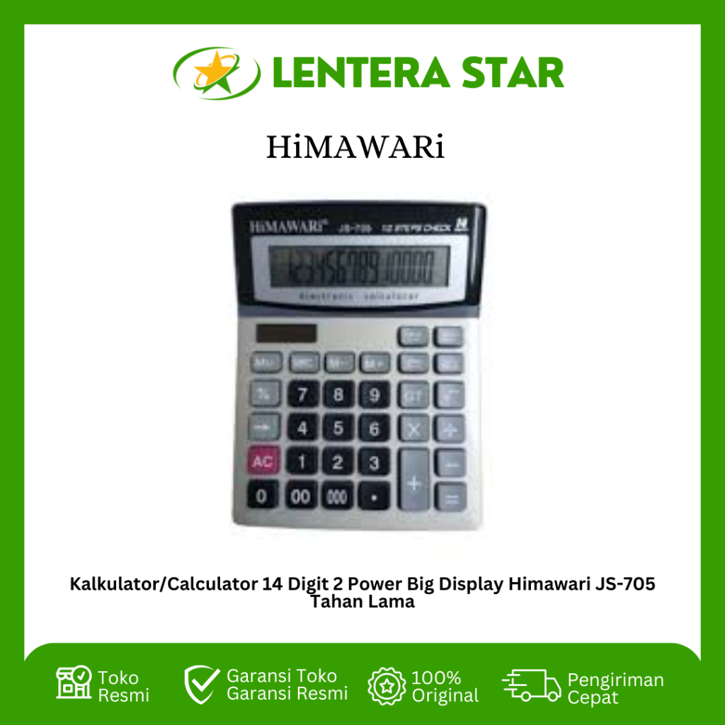 

Kalkulator/Calculator 14 Digit 2 Power Big Display Himawari JS-705 Tahan Lama