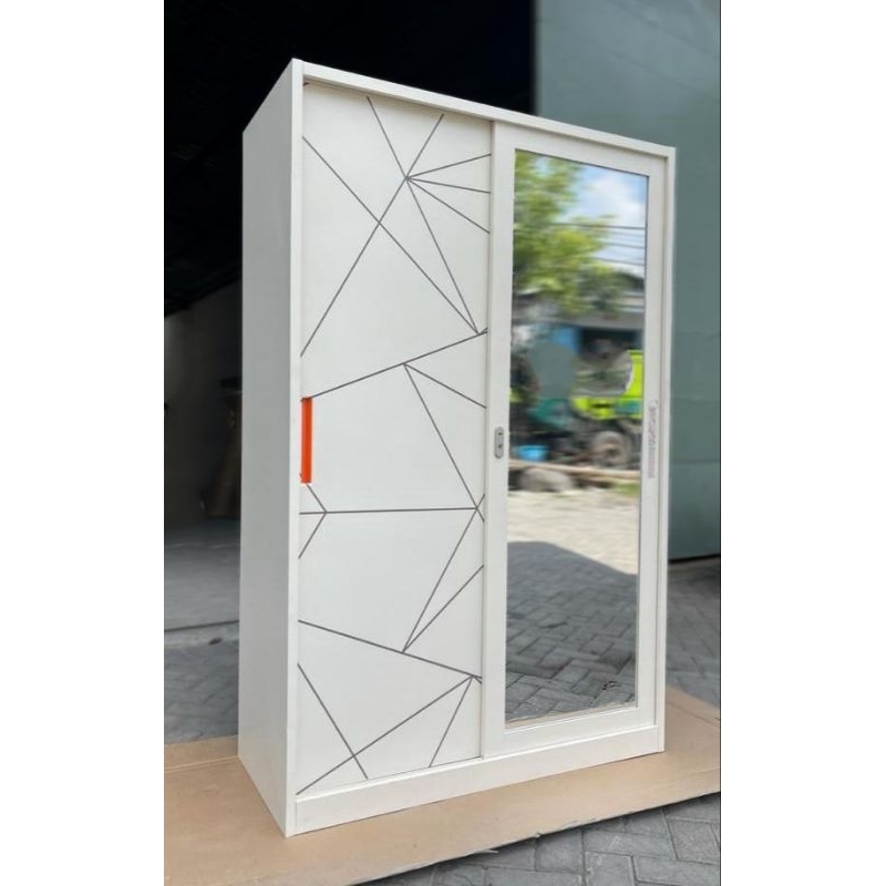 Lemari Pakaian Besi 2 Pintu / Lemari Baju Besi 2 Pintu Sliding Pintu Geser / Wardrobe Plat Besi / Le