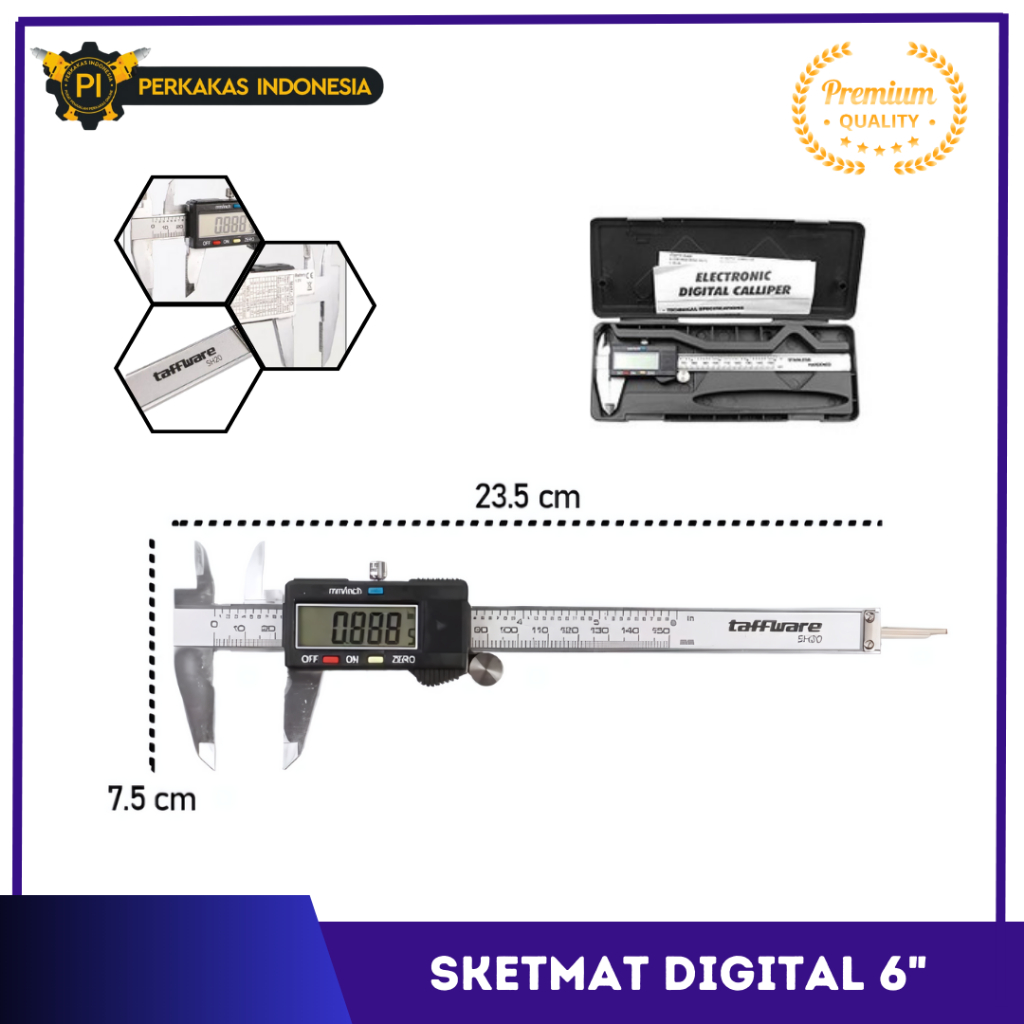 

Penggaris Digital Sketmat 6 Inch 150mm Alat Ukur Besi Meteran Digital Garisan Sigmat Jangka Sorong Baterai Vernier Caliper Digital