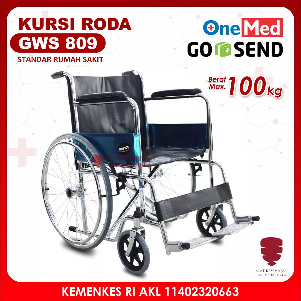 GOJEK ONLY Onemed Kursi Roda Standar Lansia Medis GWS 809 GWS809 Wheel Chair Rumah Sakit