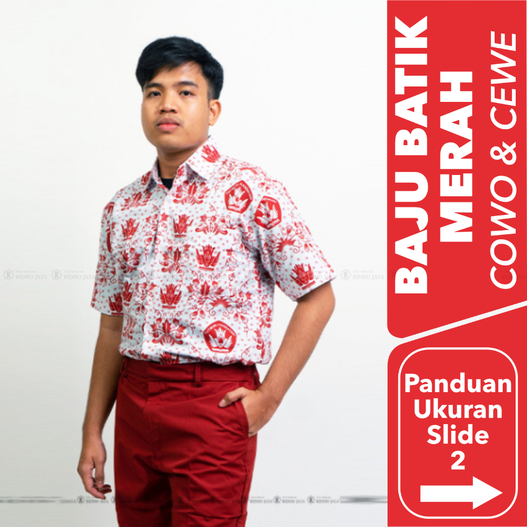 RIDHO JAYA - Baju Seragam Sekolah Batik Merah Nasional Pendek SD SMP SMA