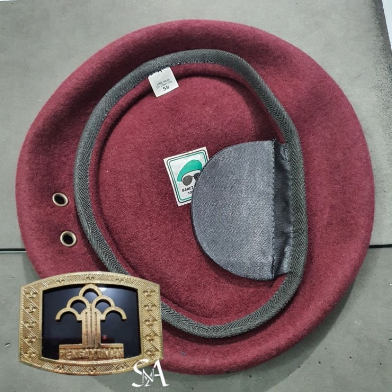TOPI BARET KEMENKUMHAM SATU SET DENGAN EMBLEM MEREK KACAMATA BAHAN WOL ASLI TERBARU