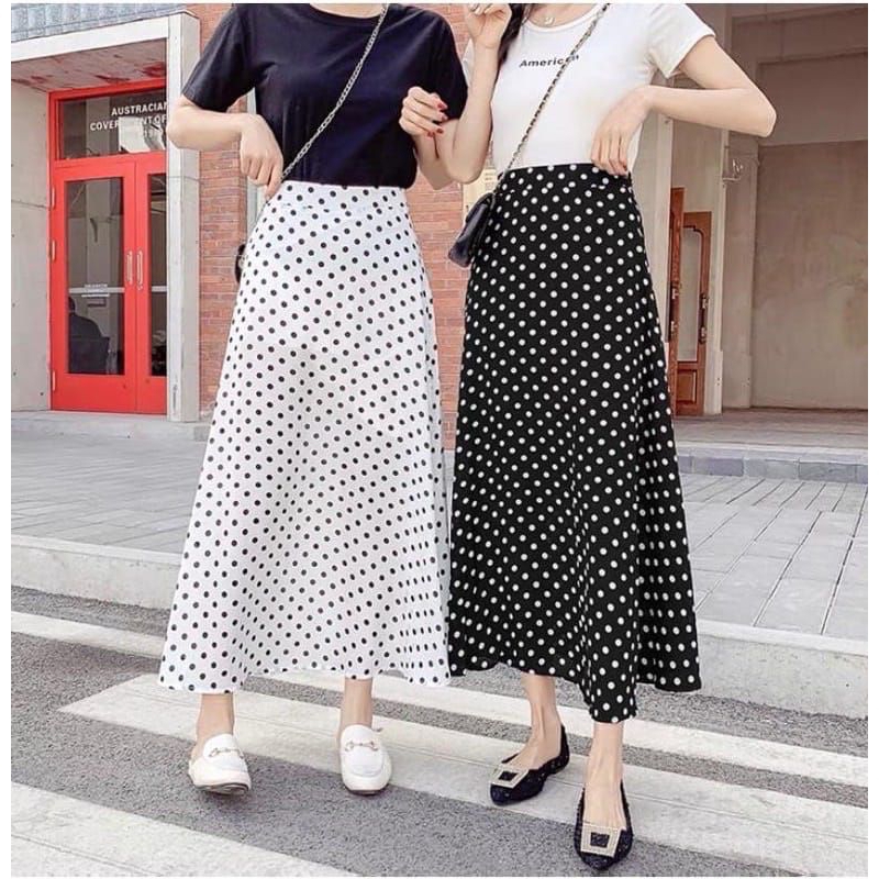 (COD)HARGA PROMO  /ROK PLISKET MOTIF POLKADOT/ROK PLISKET PANJANG/ROK WANITA/ROK JUMBO/ROK