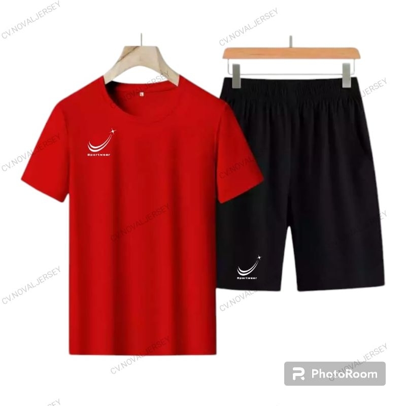 Satu Set Kaos Olahraga  Cowok Cewek  Warna Putih Biru Merah Hitam Polos Bahan Dryfit, Jersey  Bola  