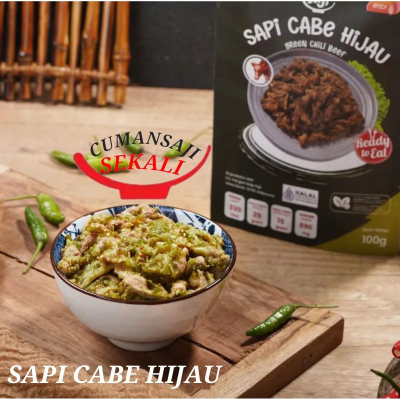 

CUMAN SEKALI SAJI Lauk Siap Saji Sapi Cabe Hijau 100gr Makanan Instan Lauk Pauk Mateng Tahan Lama Halal - Sekali Saji