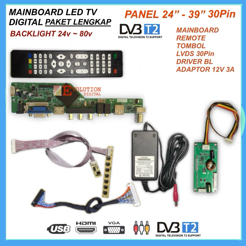 Mainboard LED TV Universal Paket lengkap panel 24" - 39" / Mesin LED Tv Universal