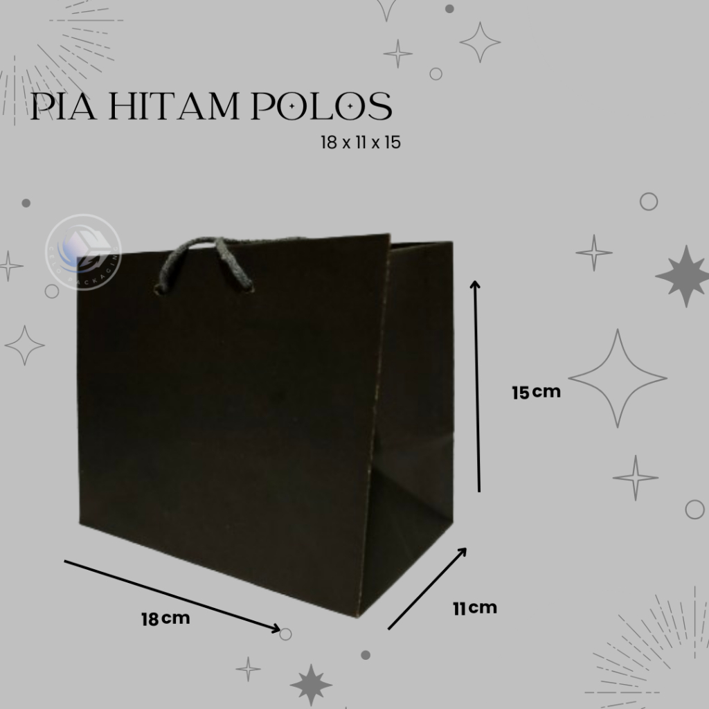 

PAPERBAG PIA HITAM POLOS (size 18x11x15) PAPERBAG HAJATAN PAPERBAG SOVENIR