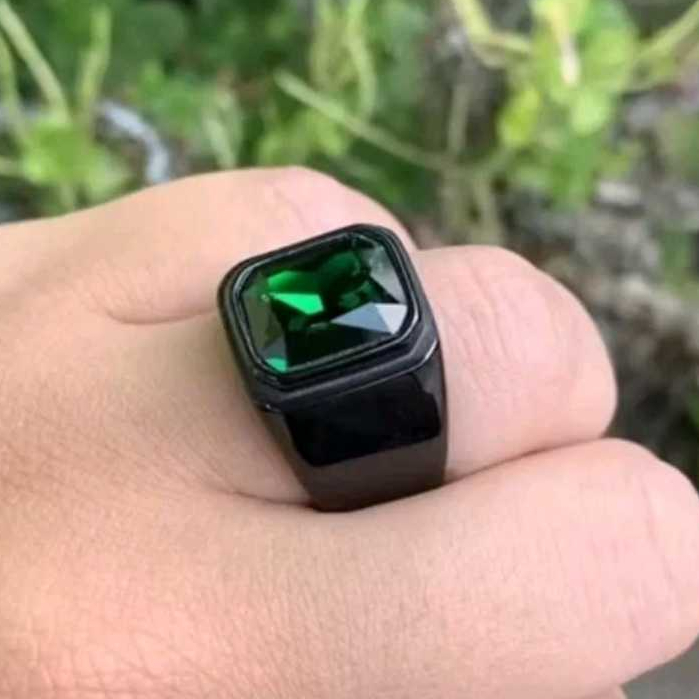 Cincin Perak 950 Pria Hitam Ikat Batu Akik Permata Custom EB15