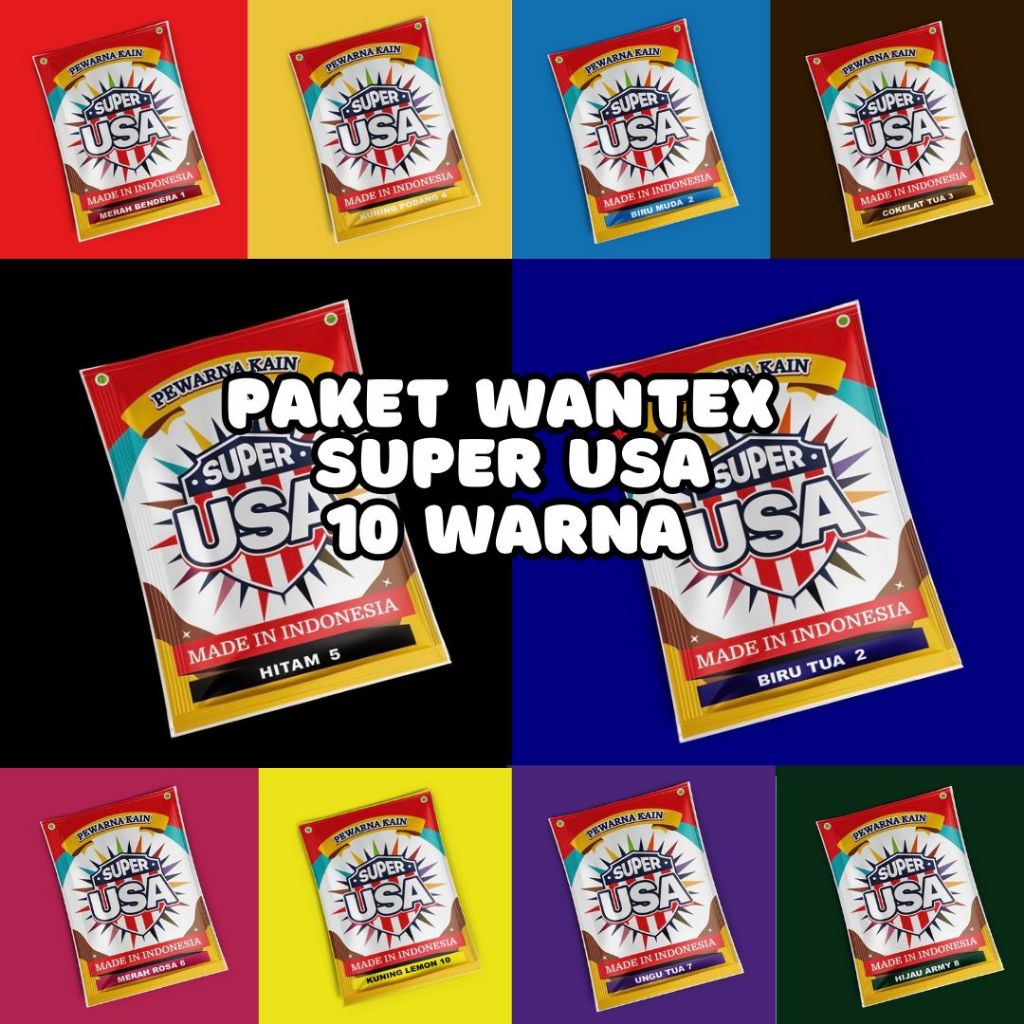 Paket Wantex USA 10 Warna Wenter Pewarna Pakaian Bundle Murah Kain Batik Katun Sepatu Celana Jumputa